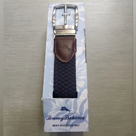 Tommy Bahama Men's Stretch Braided Reversible Belt -NAVY/BROWN L/XL **NEW