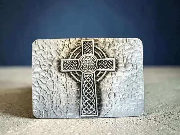 Celtic Cross Knotwork Silver Tone Rectangular Belt Buckle Religious Western