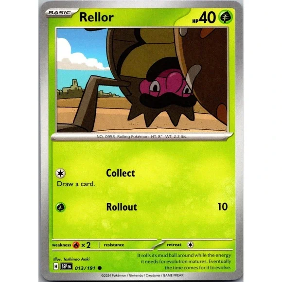 Pokemon Rellor 013/191 Common SV08 Surging Sparks‎ Grass Type Card LP