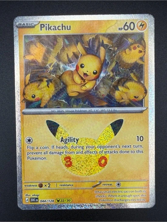 Pikachu 044/128 (22/30) Holo Pikachu Rare ME: 30th Celebration Pokemon TCG