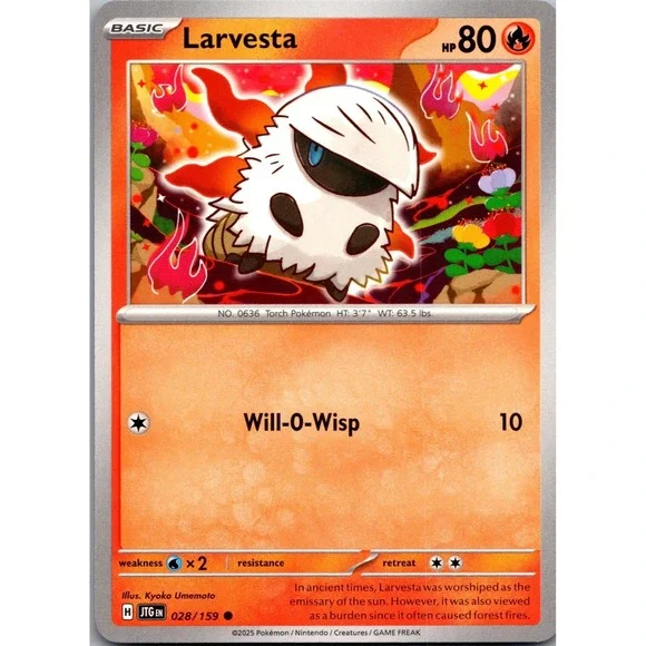 Pokemon‎ Larvesta Common SV09: Journey Together 028/159 Fire Type Card LP