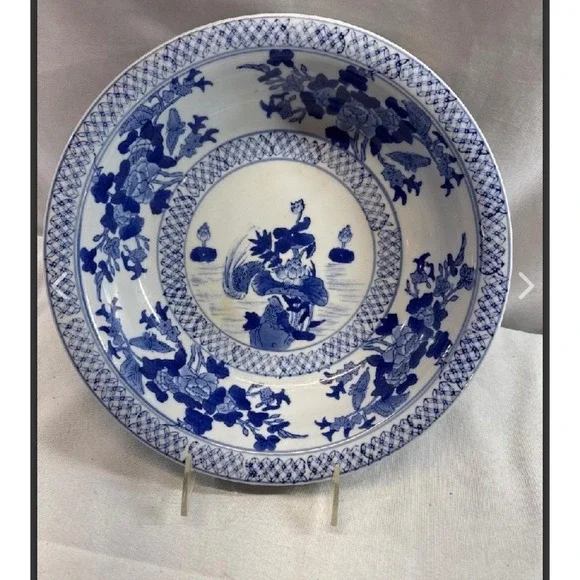 Chinese export punch bowl porcelain blue & white 11.5