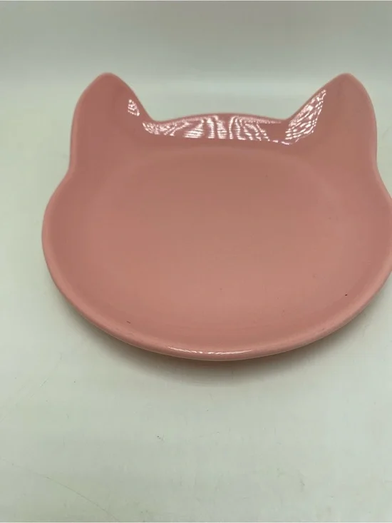 Pink Cat-Shaped Ceramic Pet Dish