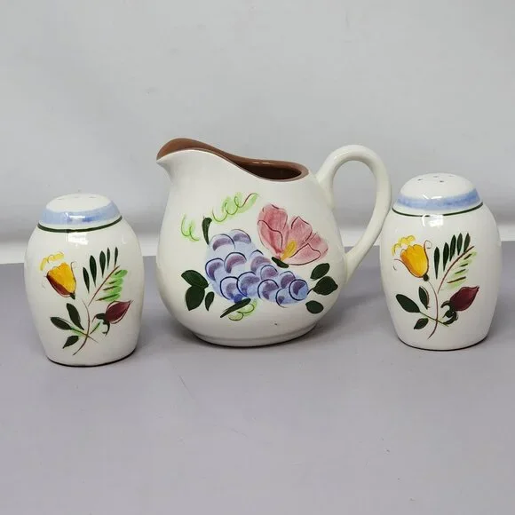 Vintage Stangl‎ Handcrafted Earthenware Creamer & Salt Pepper Shakers Set