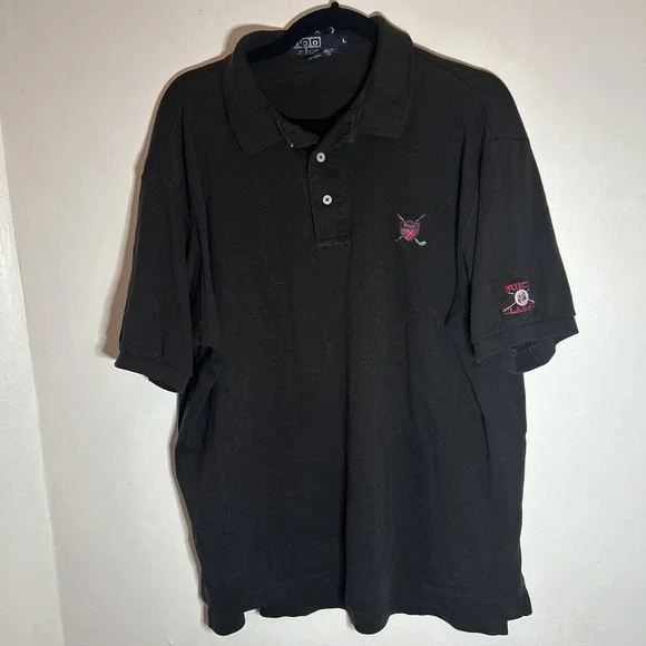 Ralph Lauren Polo Shirt Mens Large Black Solid Pony Short Sleeve Polo‎ Golf