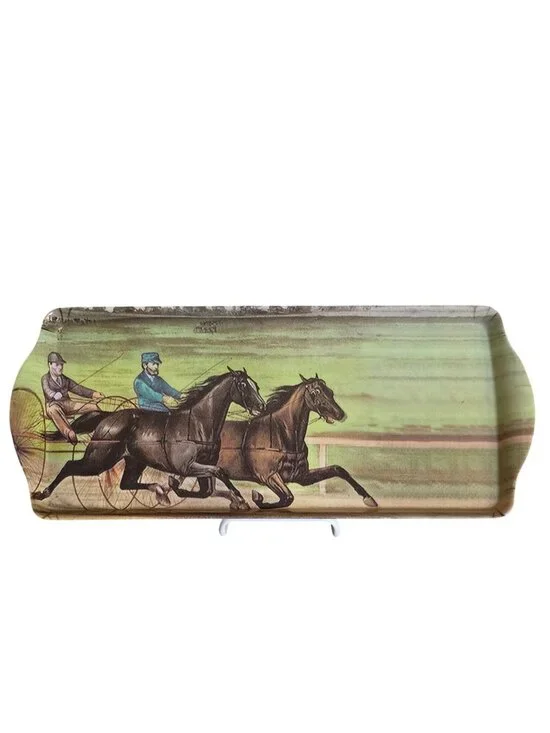 Equestrian Horse Harness Racing Cart Scene Display Tray Empire City Casino 6.5