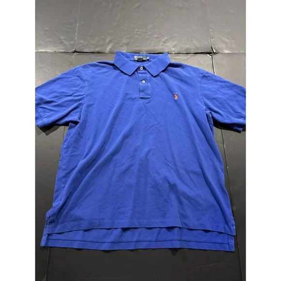 Polo by Ralph Lauren Men's Blue Classic Fit Short Sleeve Polo Orange Pony XLT