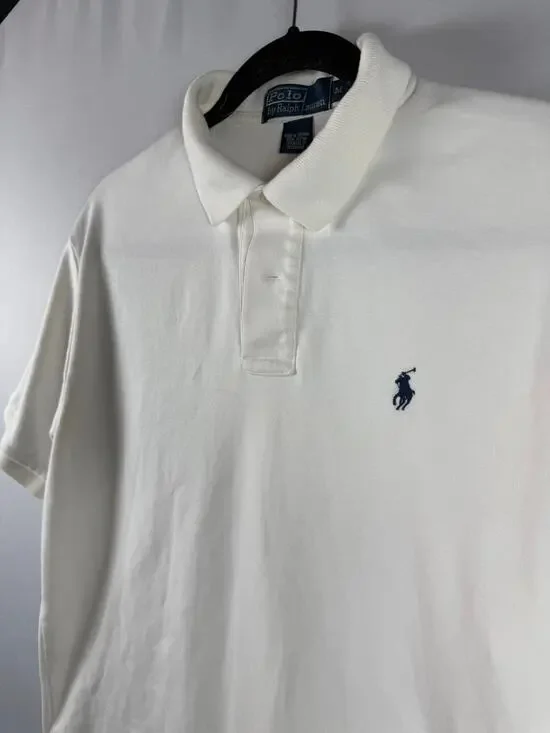 Polo Ralph Lauren Men’s Medium White Cotton Polo Shirt Navy Pony