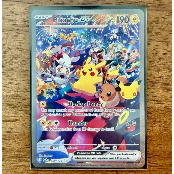 Pikachu ex 150/128 Me: 30th Celebration Holo Pokémon TCG Mint Unplayed