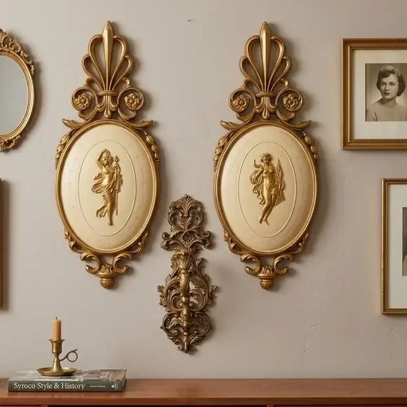 Vintage Dart Industries Gold Greek Goddess Wall Plaques# 7246, 20 inches MCM