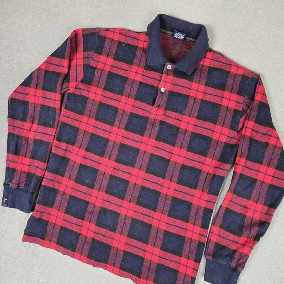 Vintage Polo Ralph Lauren Polo Shirt Mens Large Red Plaid Long‎ Sleeve 90s