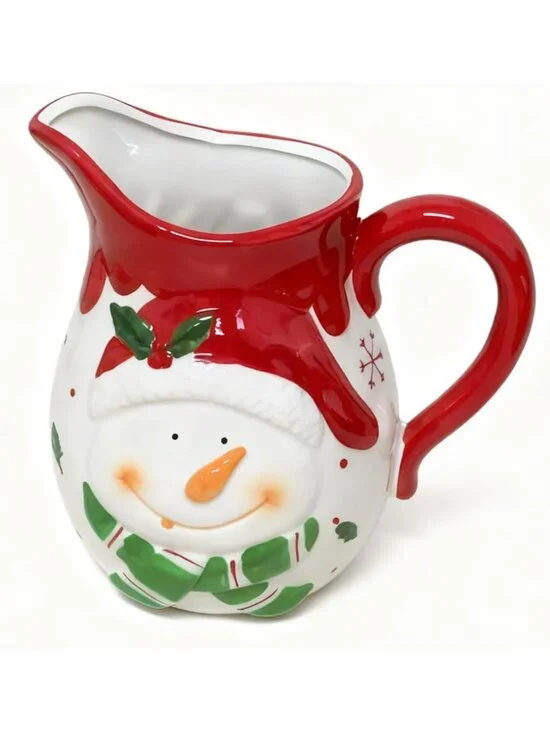 Large 58 OZ Porcelain Jug - Festive Holiday Pitcher for Milk, Cream, Juice