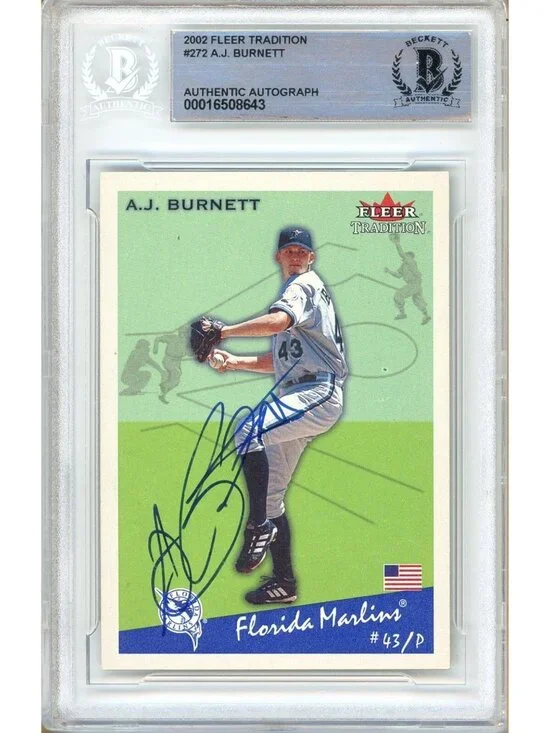 AJ Burnett Signed 2002 Fleer Tradition #272 Marlins Baseball Card BAS Slabbed
