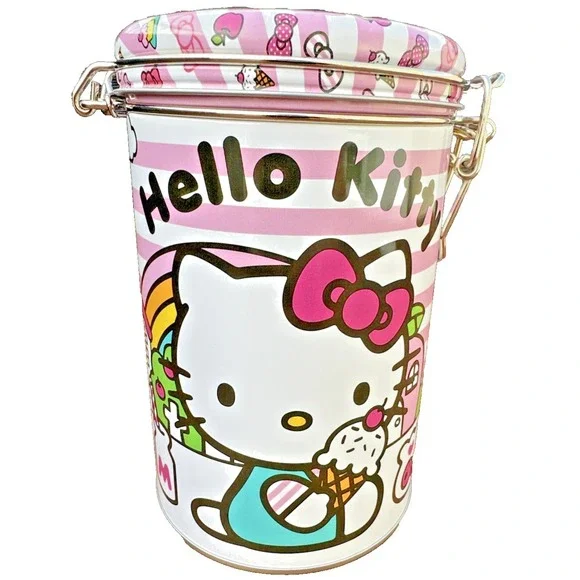 Sanrio Hello Kitty‎ Canister with Clasp Latch Secure Lid Bows Sweet Treats NWT