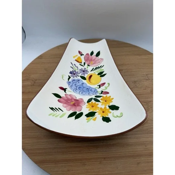 Vintage Stangl Fruit and‎ Flowers Pattern Curved Fruit Dish MCM