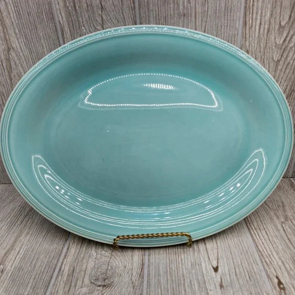 Edwin M Knowles Deanna Turquoise Blue‎ Oval Serving Platter 13.5