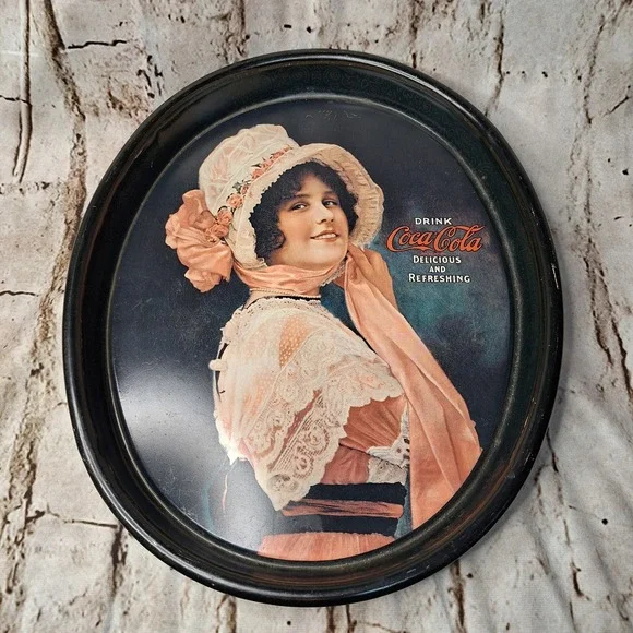 Vintage Coca-Cola 1914 Betty Girl Metal Serving Tray Oval 15 Inch Advertising‎