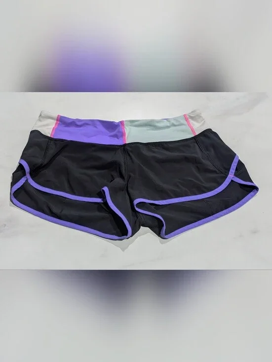 Lululemon Black Athletic Shorts with Lavender Trim and Mint Waistband