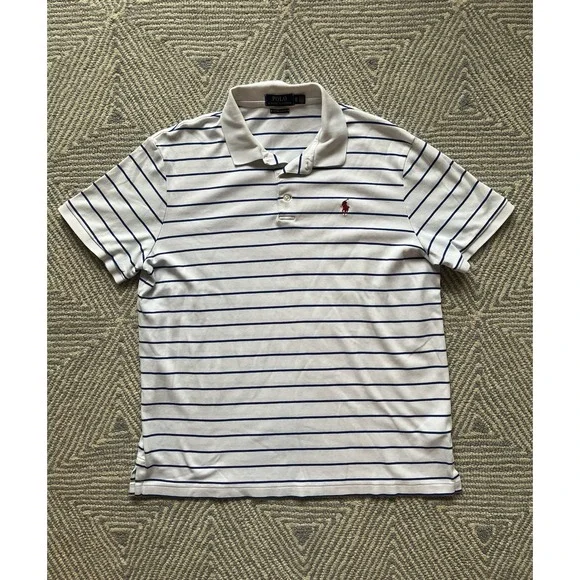 Polo Ralph Lauren Custom Slim‎ Fit Polo Shirt - White/Blue w/ Red Horse - XL