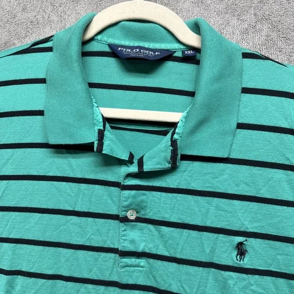 Polo Golf Ralph‎ Lauren Shirt Mens XXL Green Stripe Silk Blend Preppy Turquoise