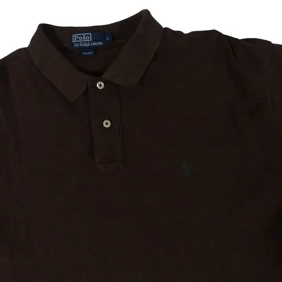 Ralph Lauren Vintage Brown Green Pony Golf Polo Shirt Men's Large
