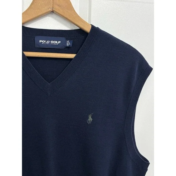 Polo Golf Ralph Lauren Sweater Vest Men's L Navy Cotton Pony Logo Preppy‎ 0712