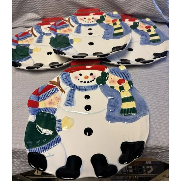 Pfaltzgraff Snowman Kids‎ Holiday Winter Platter Serving Tray Discontinued NOS