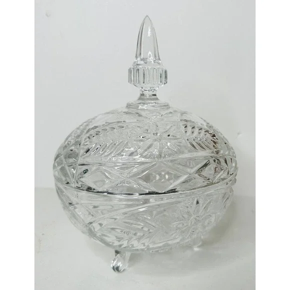 Vtg Footed Clear‎ Crystal Glass 10