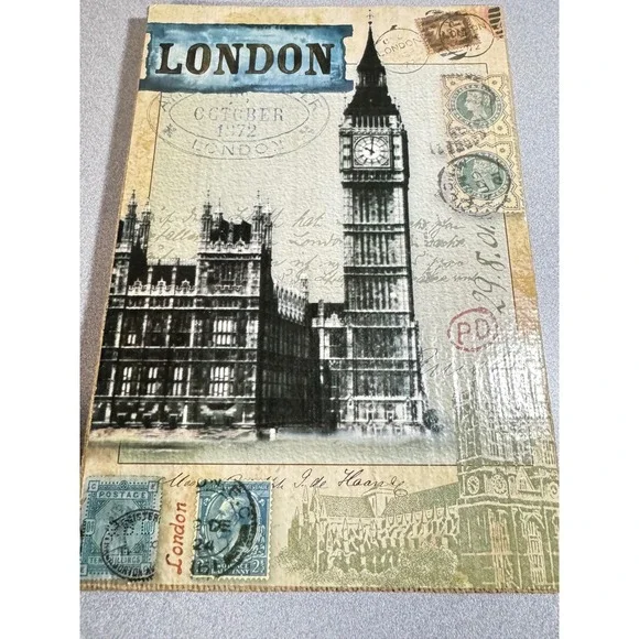 Vintage London‎ Big Ben Travel Canvas Burlap Wall Art October 1972 Stamp Decor