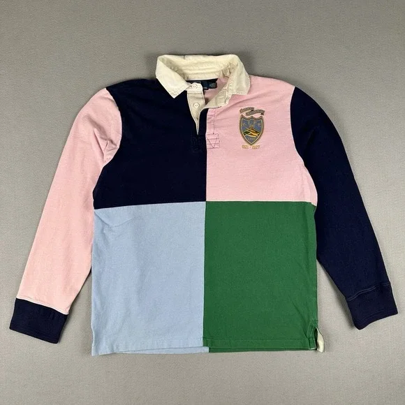Polo Ralph Lauren Rugby Shirt Mens XL Colorblock Crest Patch‎ Long Sleeve