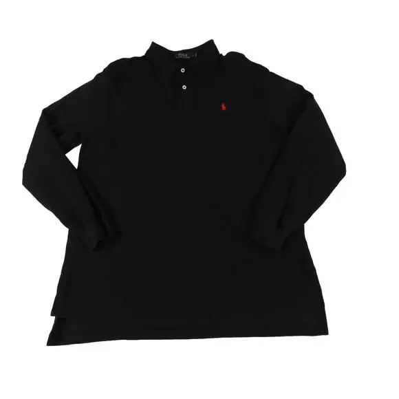 Ralph Lauren Cotton Long Sleeve Black Red Pony Golf Polo Shirt Men's Large
