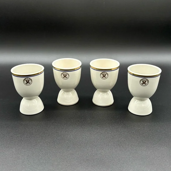 Vintage Set Of 4 Ceramic United States Navy Double Egg Cups