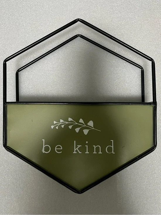Retro “Be Kind” Olive Green hexagon Wall Decor sign Hanging Planter