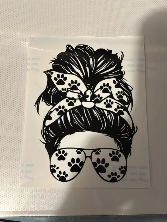 Black Paw Print Messy Bun Dog Mom Vinyl Decal