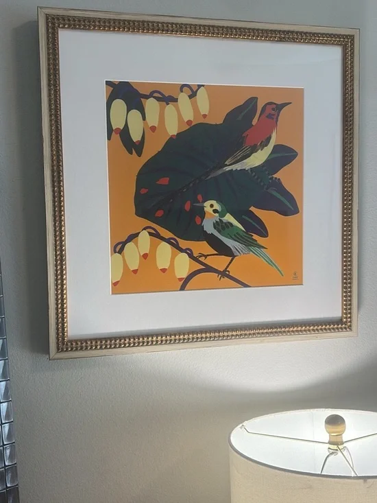 Anthropologie Framed Tropical Bird Print in Orange, Green