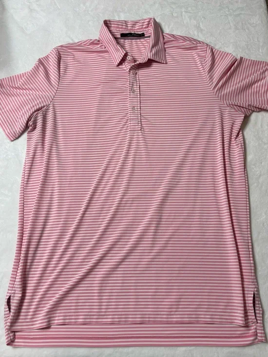 Ralph Lauren Men's Pink and White Striped Polo