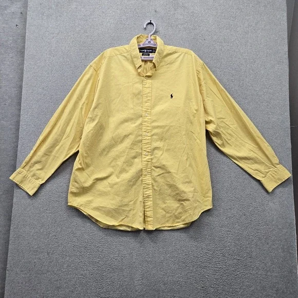 VINTAGE Ralph Lauren Men Button Up Shirt XL Yellow Embroidered Blake