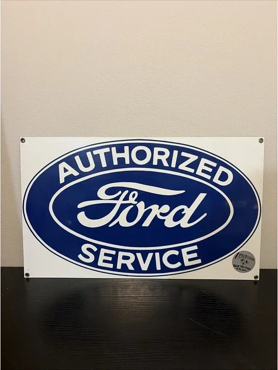 AUTHORIZED FORD SERVICE Porcelain Enameled Steel Sign 18”x 11” by Ande Rooney.