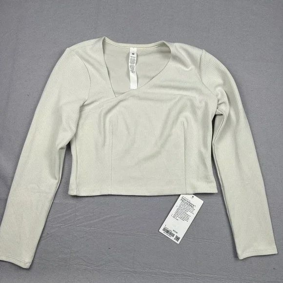Lululemon Ribbed Softstreme Asym Long Sleeve Bone LW3HS7S Size Large NEW