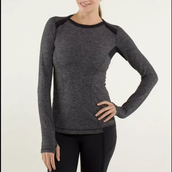 Lululemon Base Runner Long Sleeve Pullover Mini Check Pique Black 4 (Estimated)