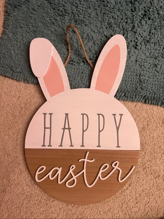 Kirklands Pink Bunny ‘Happy Easter’ Wall Plaque