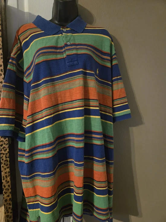 Vintage 90s Polo Ralph Lauren Serape Stripe Polo Shirt Mens XLT TALL