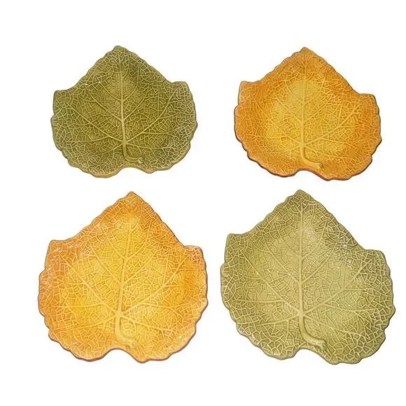 Vintage Laurie Gates Coronado Leaf Plates Set 4 Fall Thanksgiving Appetizer