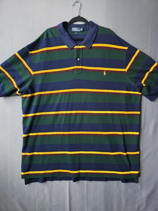 Vintage Polo Ralph Lauren 4XLT Tall Striped Polo Shirt Green Navy Yellow