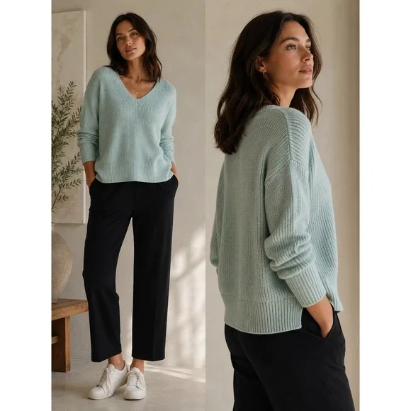 Lululemon 100% Merino Wool Mint‎ Green V Neck Relaxed Sweater Size XS/S