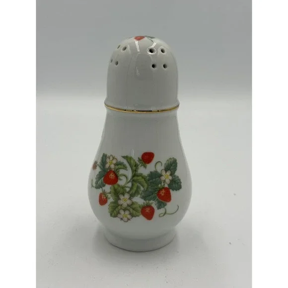 Vintage Avon Porcelain Sugar Shaker Strawberry Flower 22K gold trim