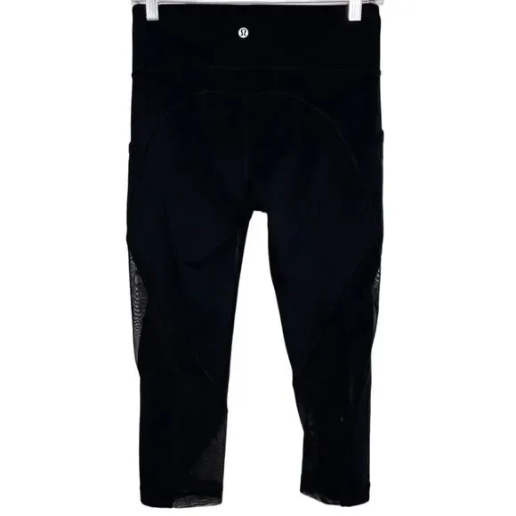 Lululemon Mesh Detailing Cropped Leggings Black Size 6