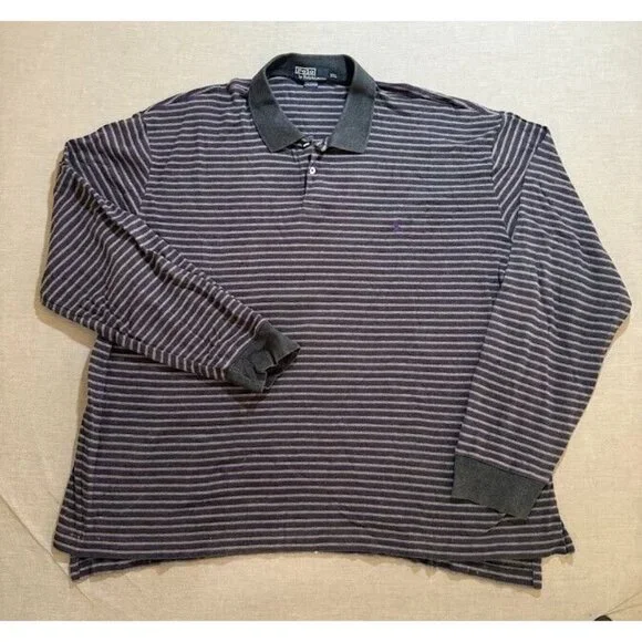 Vintage Ralph Lauren Polo Shirt Adult 2XL Purple Striped Long Sleeve Button Mens