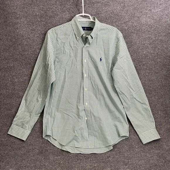 Polo Ralph Lauren Micro Check Shirt Mens Sz M Green Button Down Long Sleeve Pony