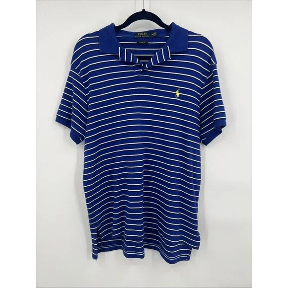 Polo Ralph Lauren Custom Fit Shirt Mens Sz L Blue Striped Short Sleeve Pony